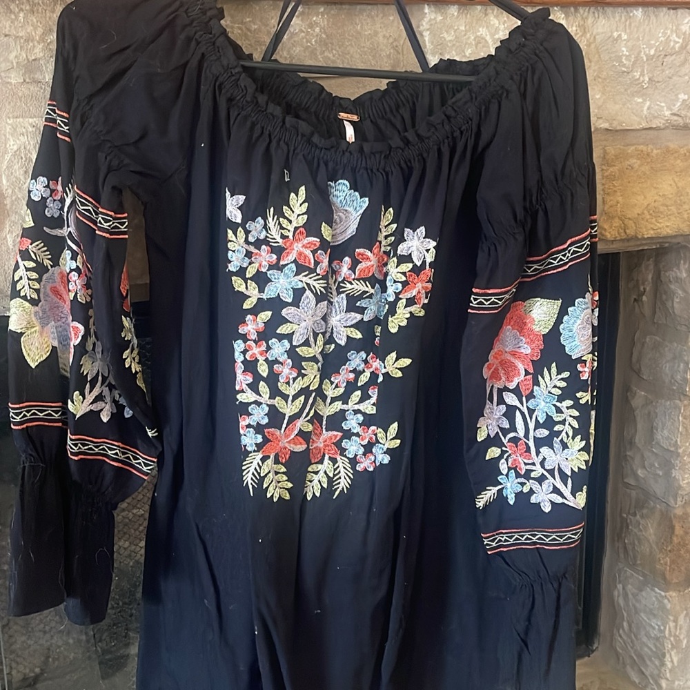 Embroidered Black Floral Women's Top